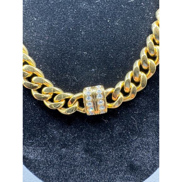 S.A.L. Swarovski Gold Clear Crystal Cuban Chain Link Chunky Statement Necklace - Picture 4 of 7